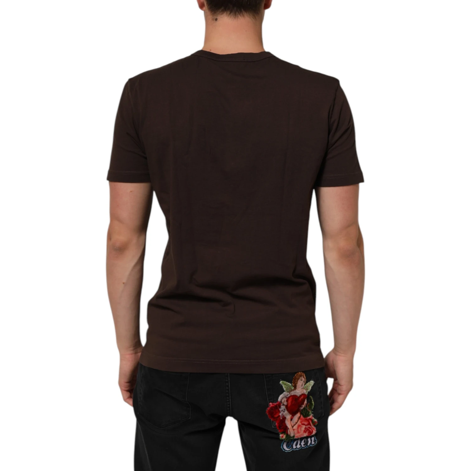 Brown Coin Laurel Print Men Crew Neck T-shirt
