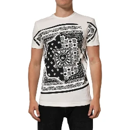White Cotton Logo Bandana Print Men T-shirt