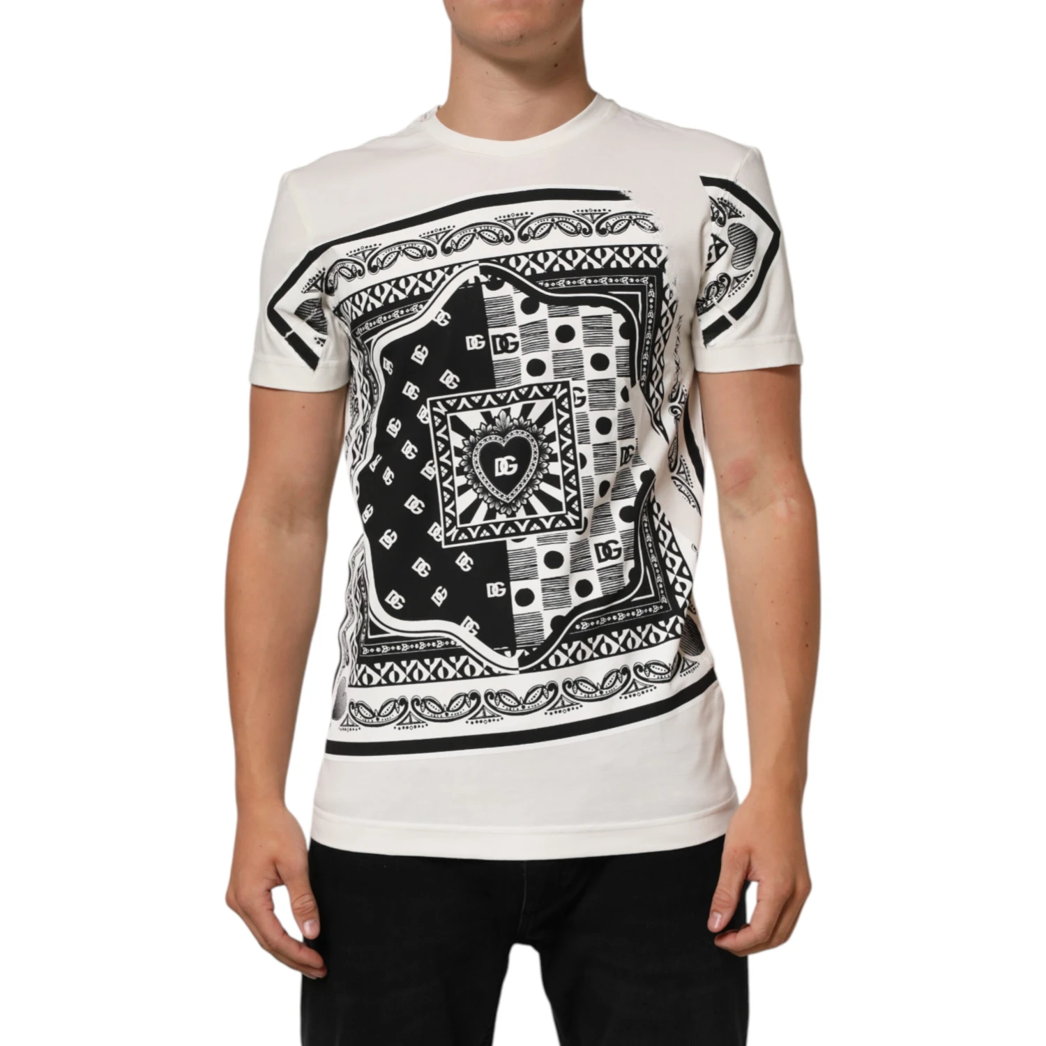 White Cotton Logo Bandana Print Men T-shirt