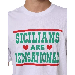 White Graphic Print Cotton Crew Neck T-shirt