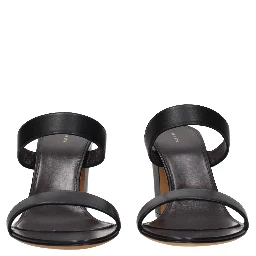 Black Leather Stiletto Heel Sandals