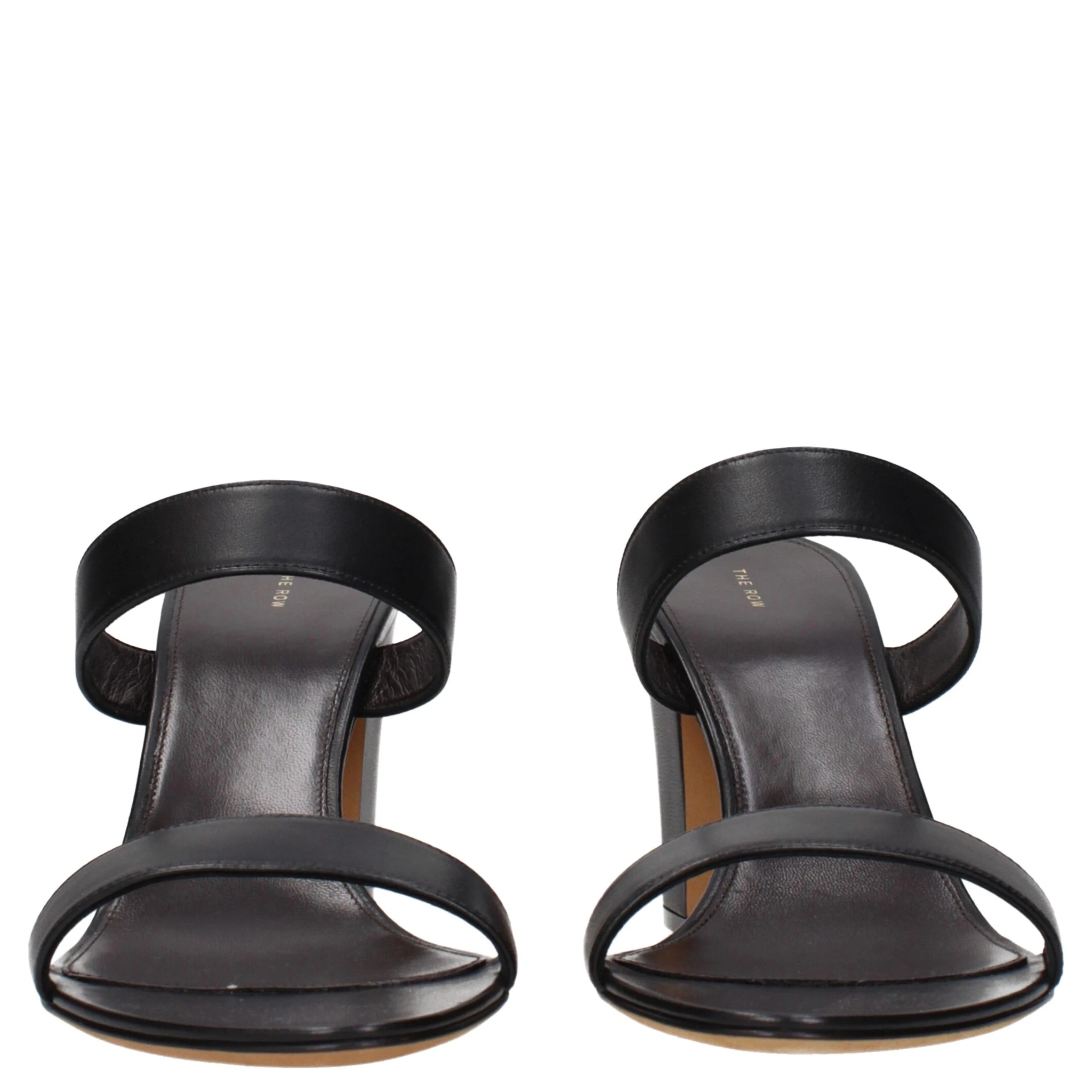 Black Leather Stiletto Heel Sandals