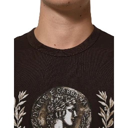 Brown Coin Laurel Print Men Crew Neck T-shirt