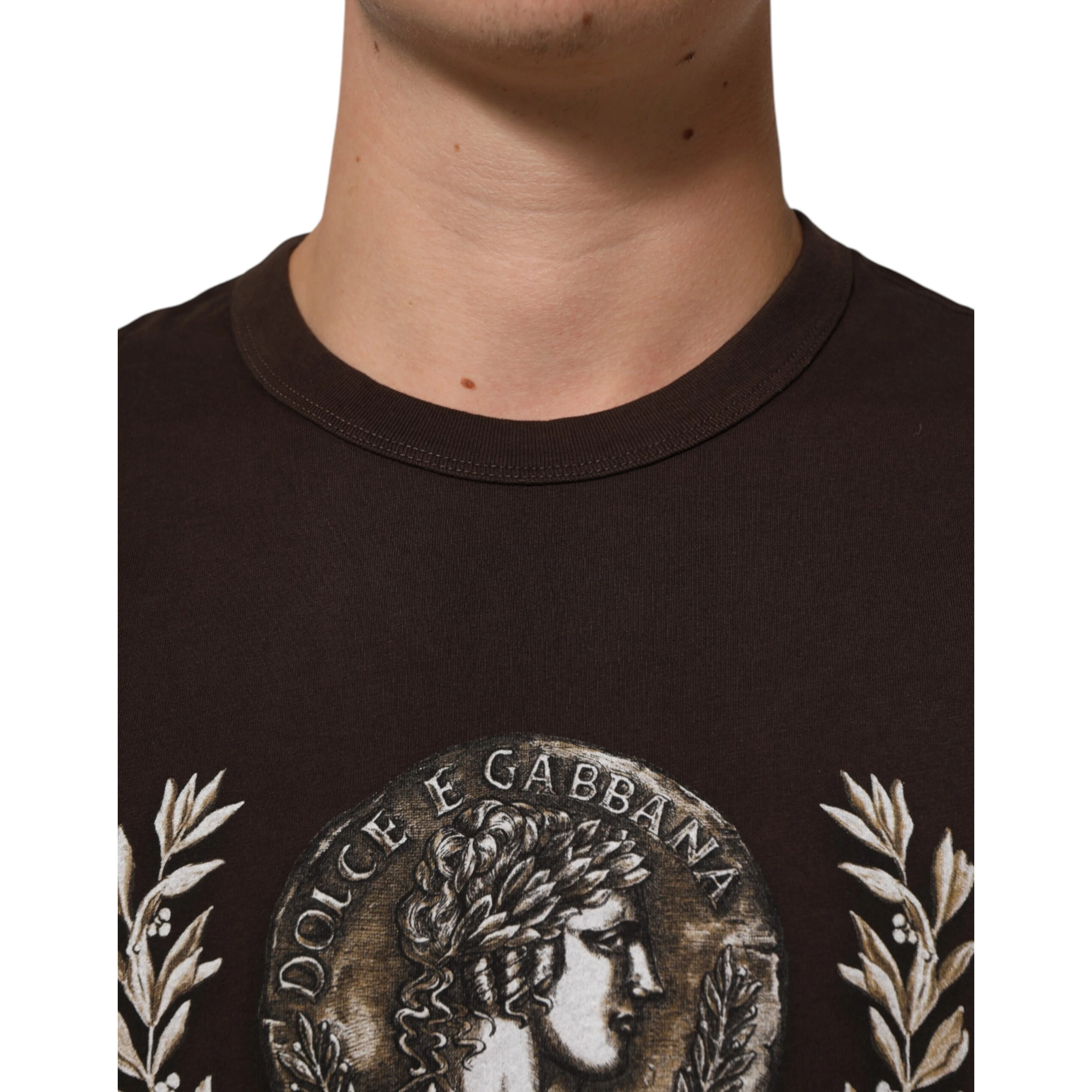 Brown Coin Laurel Print Men Crew Neck T-shirt