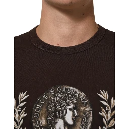 Brown Coin Laurel Print Men Crew Neck T-shirt