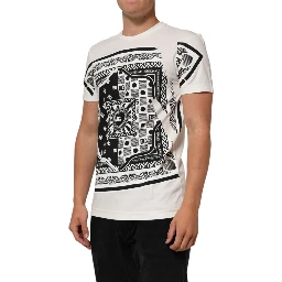 White Cotton Logo Bandana Print Men T-shirt