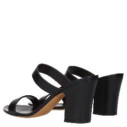 Black Leather Stiletto Heel Sandals