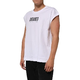 White Cotton Sleeveless Printed Tank T-shirt