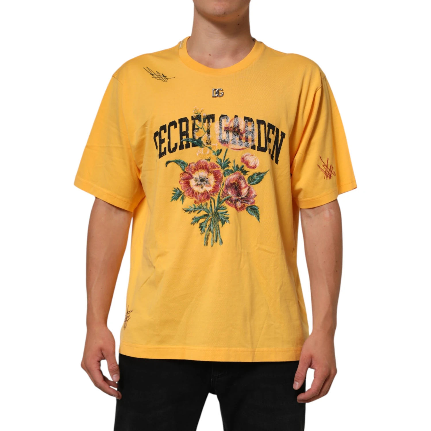 Yellow Secret Graden Floral Cotton CrewNeck T-shirt