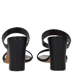 Black Leather Stiletto Heel Sandals