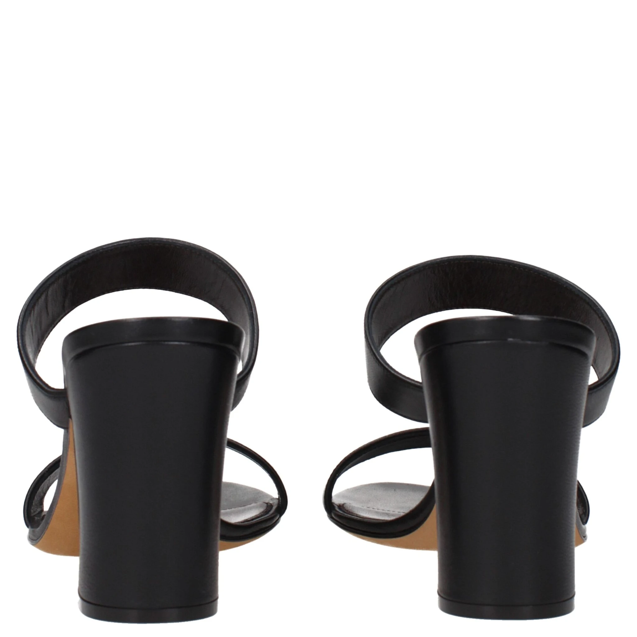 Black Leather Stiletto Heel Sandals