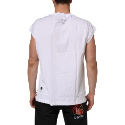 White Cotton Sleeveless Printed Tank T-shirt