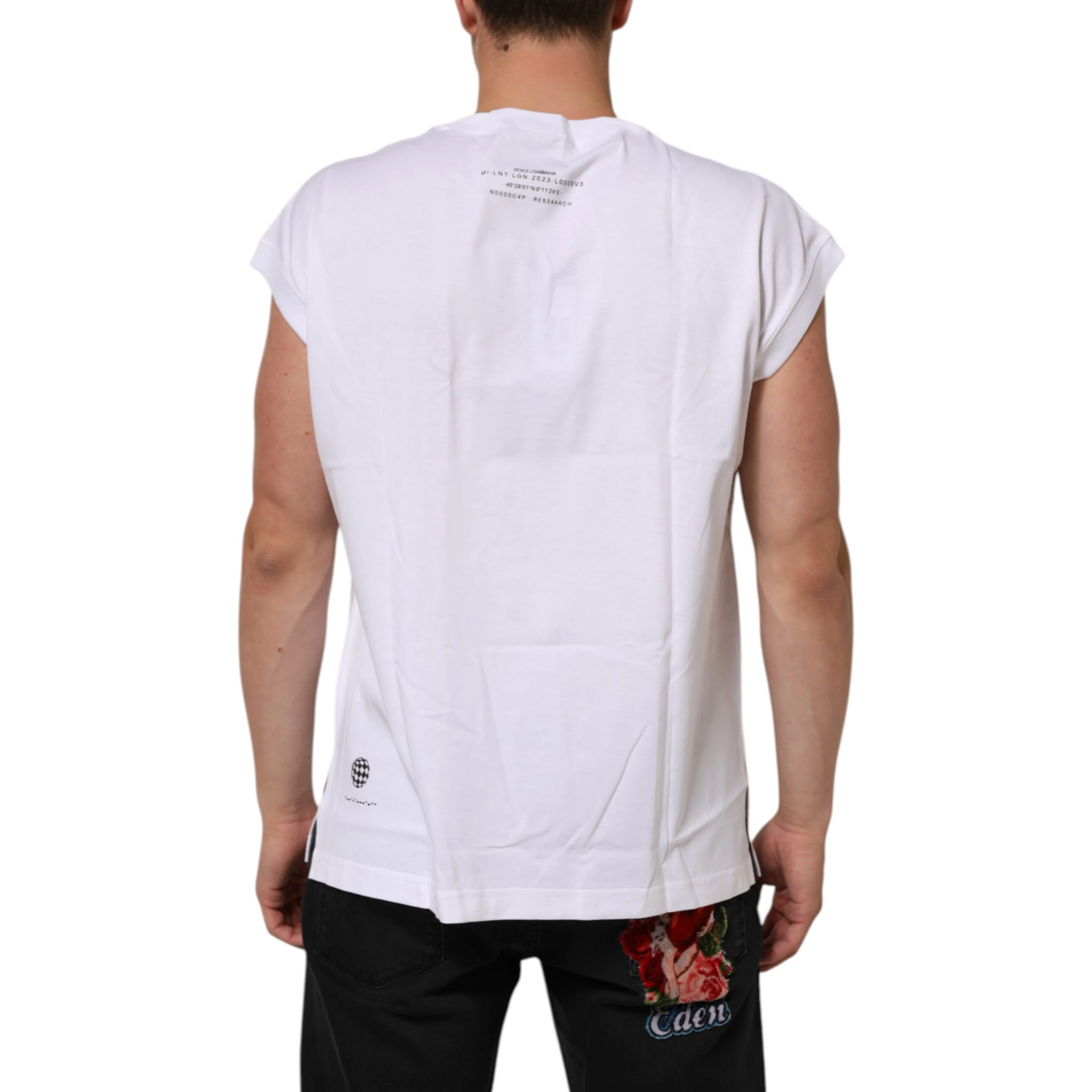White Cotton Sleeveless Printed Tank T-shirt