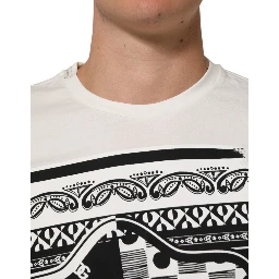 White Cotton Logo Bandana Print Men T-shirt