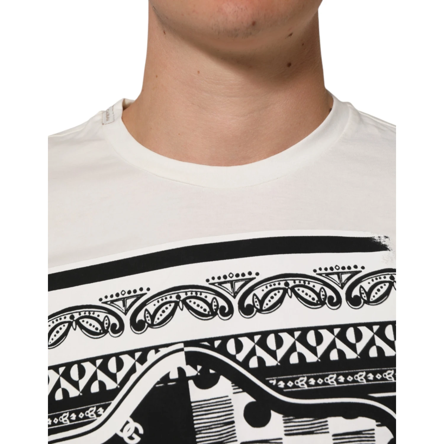 White Cotton Logo Bandana Print Men T-shirt