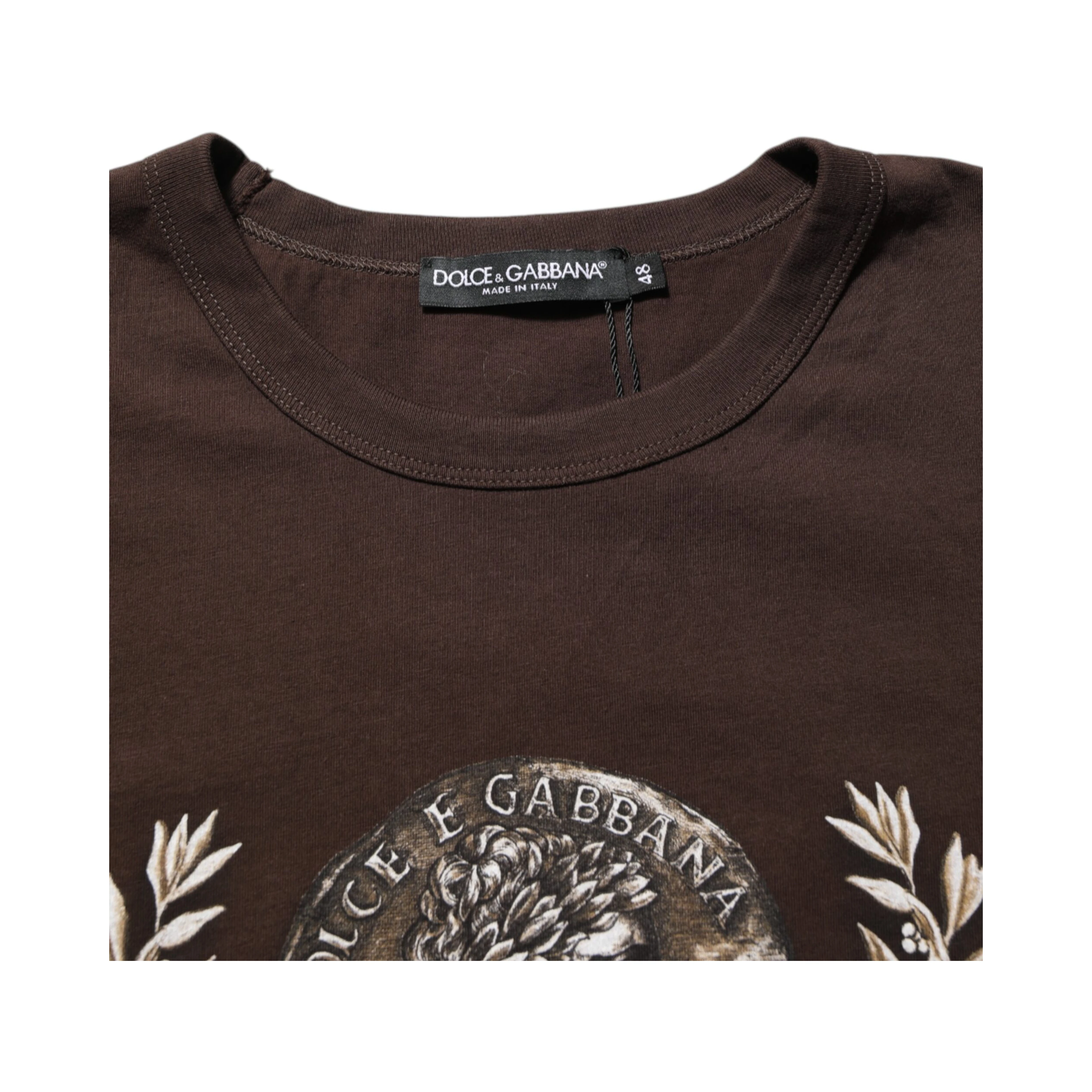 Brown Coin Laurel Print Men Crew Neck T-shirt