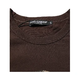 Brown Coin Laurel Print Men Crew Neck T-shirt