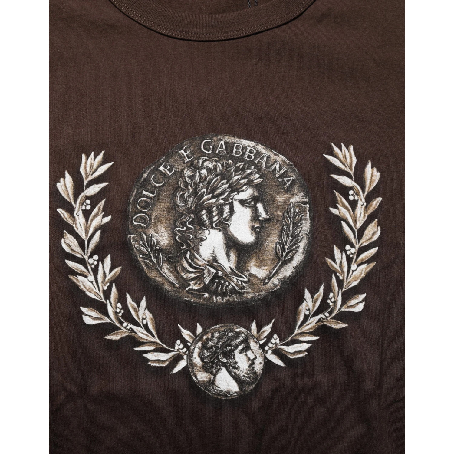 Brown Coin Laurel Print Men Crew Neck T-shirt