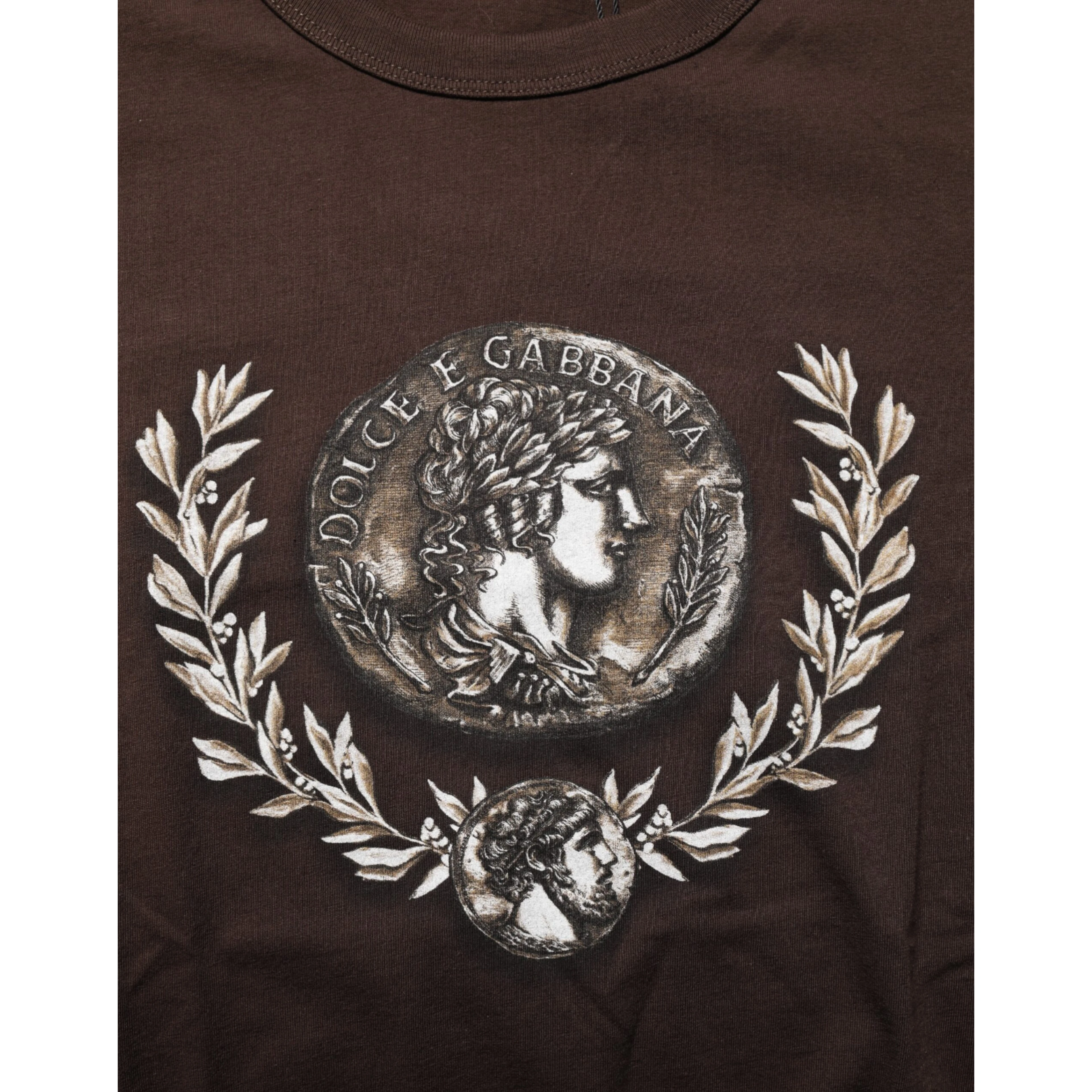 Brown Coin Laurel Print Men Crew Neck T-shirt