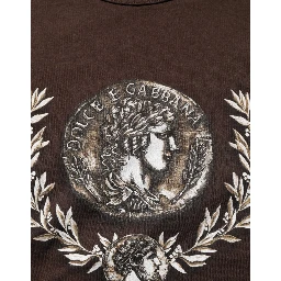 Brown Coin Laurel Print Men Crew Neck T-shirt