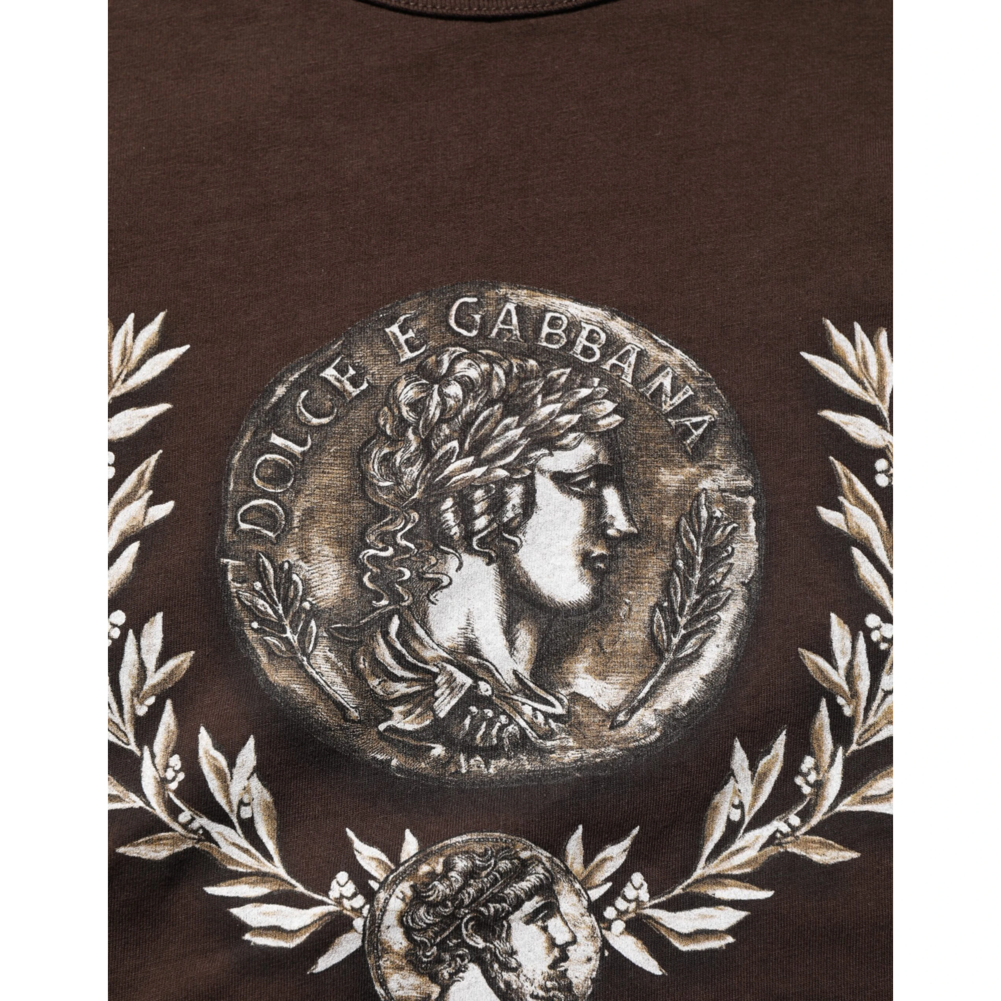 Brown Coin Laurel Print Men Crew Neck T-shirt