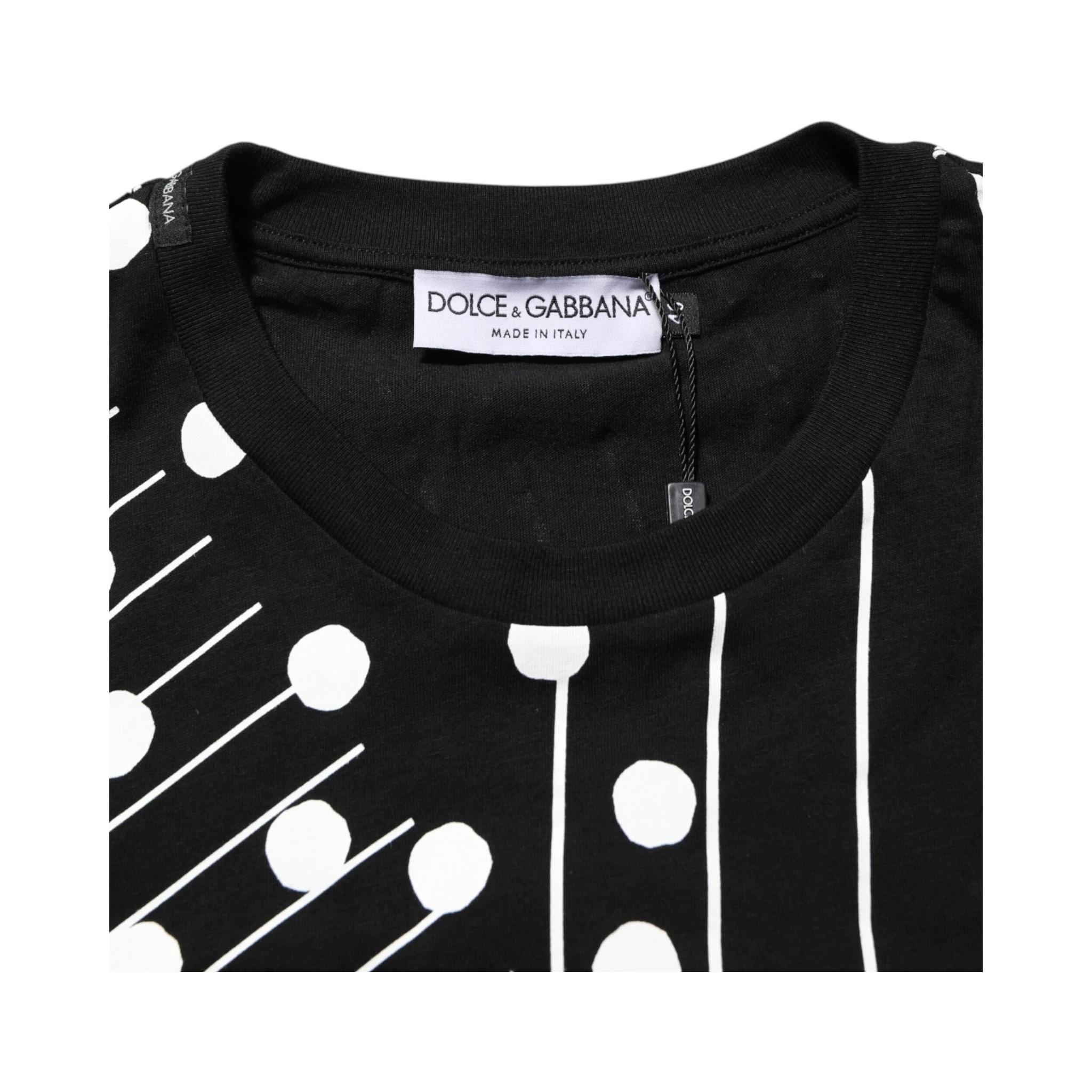 Black Cotton Polka Dots Round Neck T-shirt