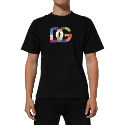 Black Logo Print Cotton Men Crew Neck T-shirt