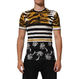 Multicolor Leopard Palm Leaf Men Crew Neck T-shirt