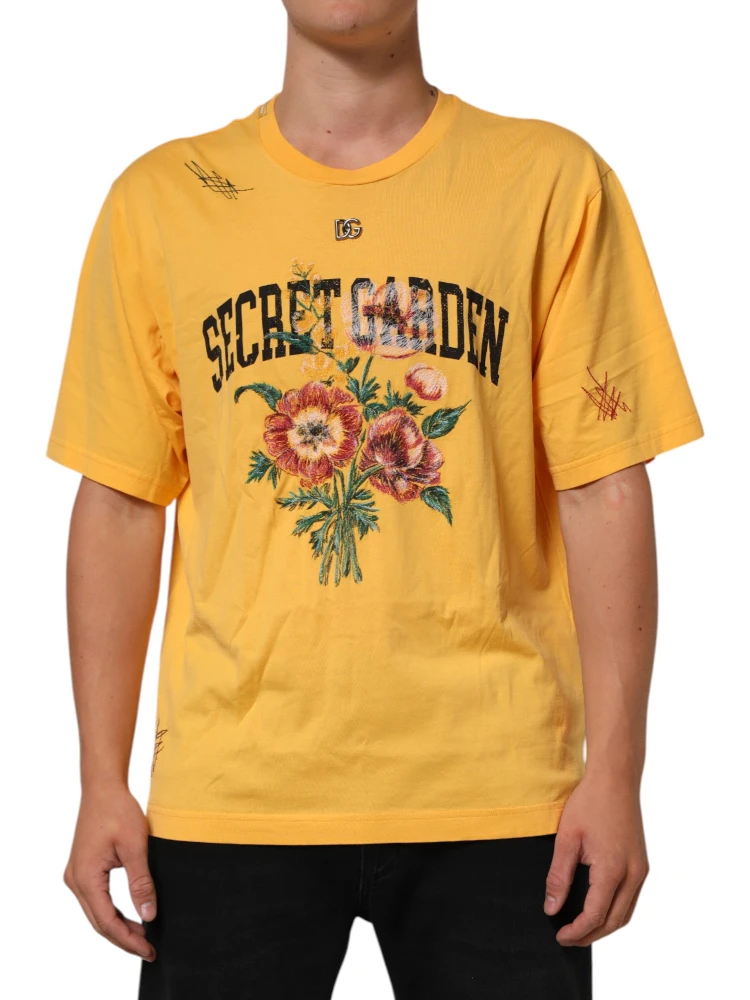 Yellow Secret Graden Floral Cotton Crew Neck T-shirt