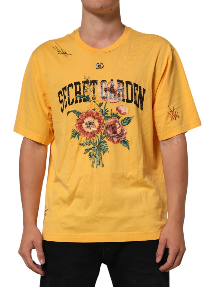 Yellow Secret Graden Floral Cotton Crew Neck T-shirt