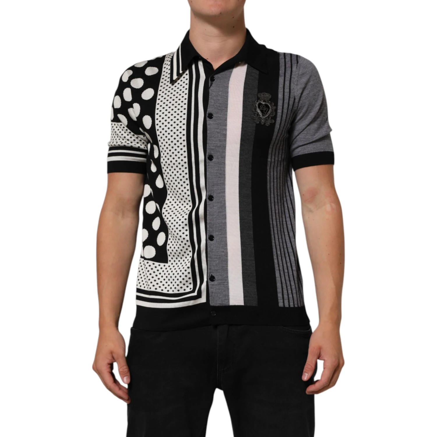 Black White Polka Dot Collared Polo T-shirt