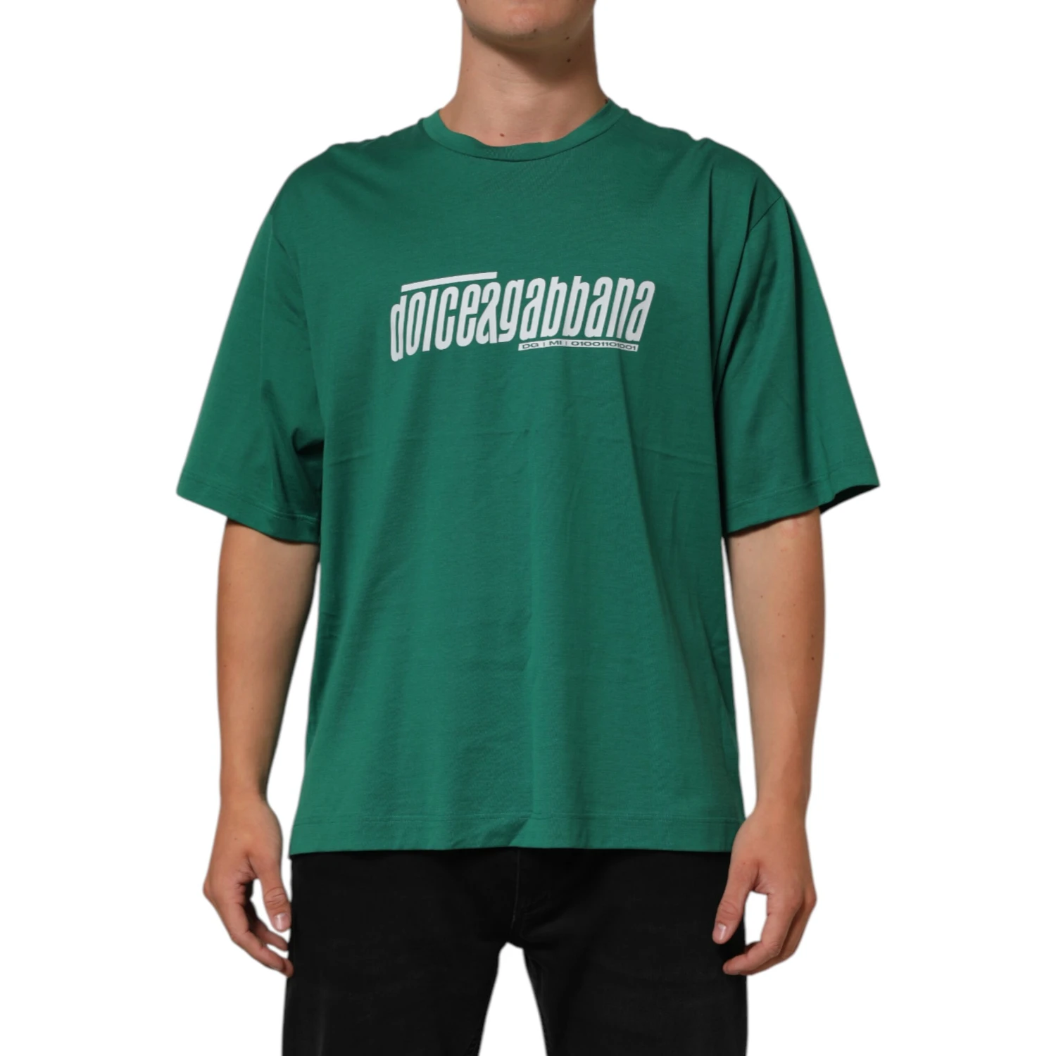 Green Cotton Graphic Logo Print Crewneck T-shirt