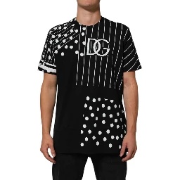Black Cotton Polka Dots Round Neck T-shirt