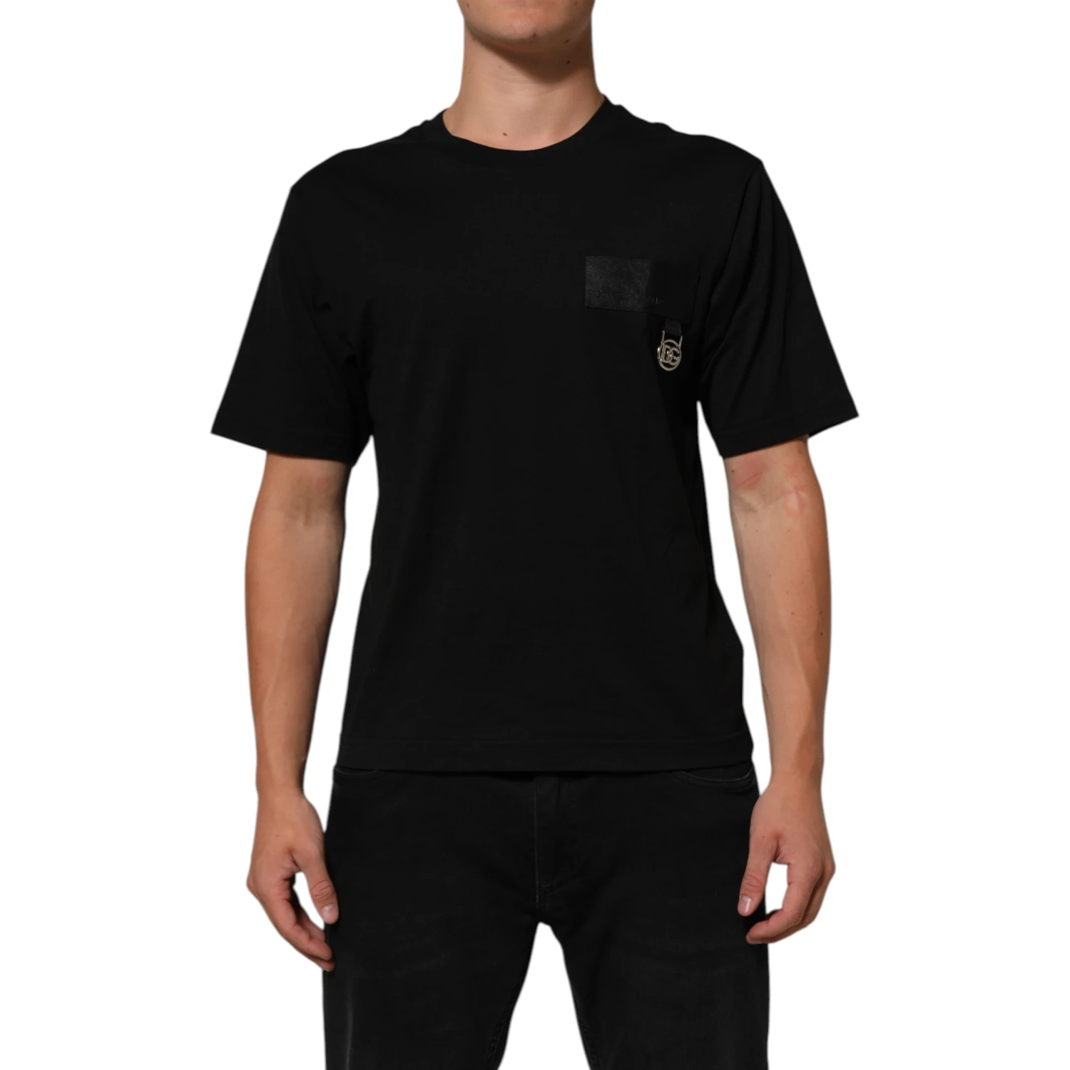Black Logo Plaque Cotton Crew Neck T-shirt