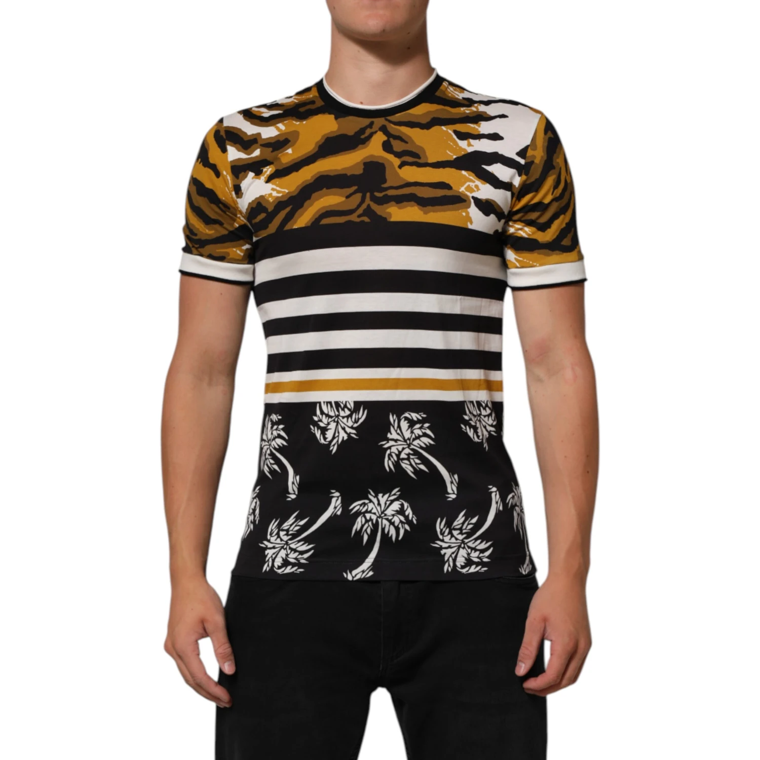 Multicolor Leopard Palm Leaf Men Crew Neck T-shirt