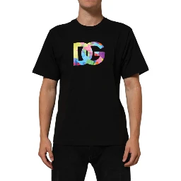 Black Logo Print Cotton Crew Neck  T-shirt