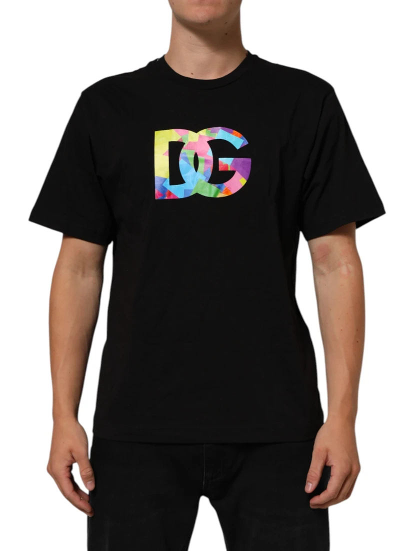 Black Logo Print Cotton Crew Neck  T-shirt