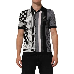 Black White Polka Dot Collared Polo T-shirt