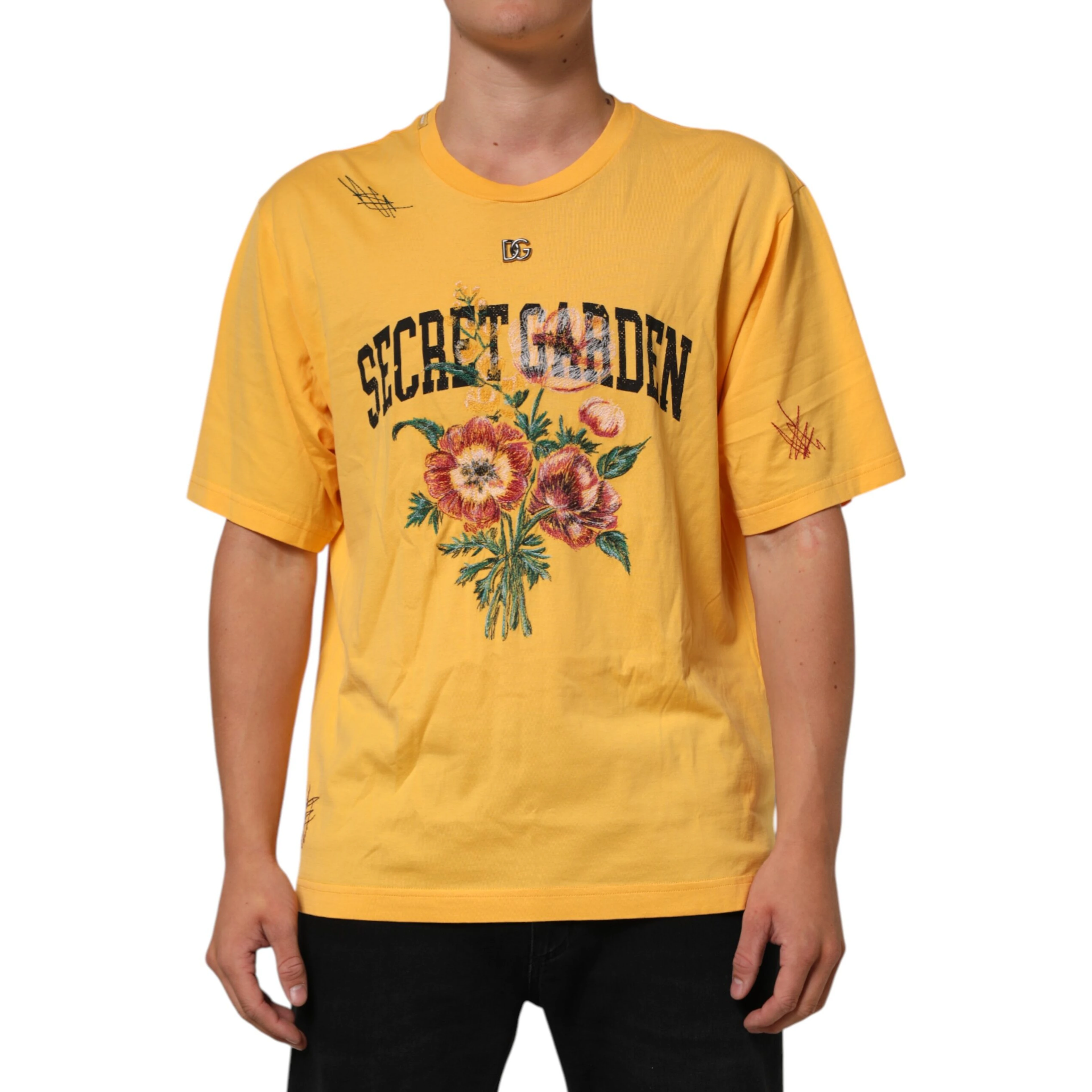 Yellow Secret Graden Floral Cotton Crew Neck T-shirt