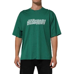 Green Cotton Graphic Logo Print Crewneck T-shirt
