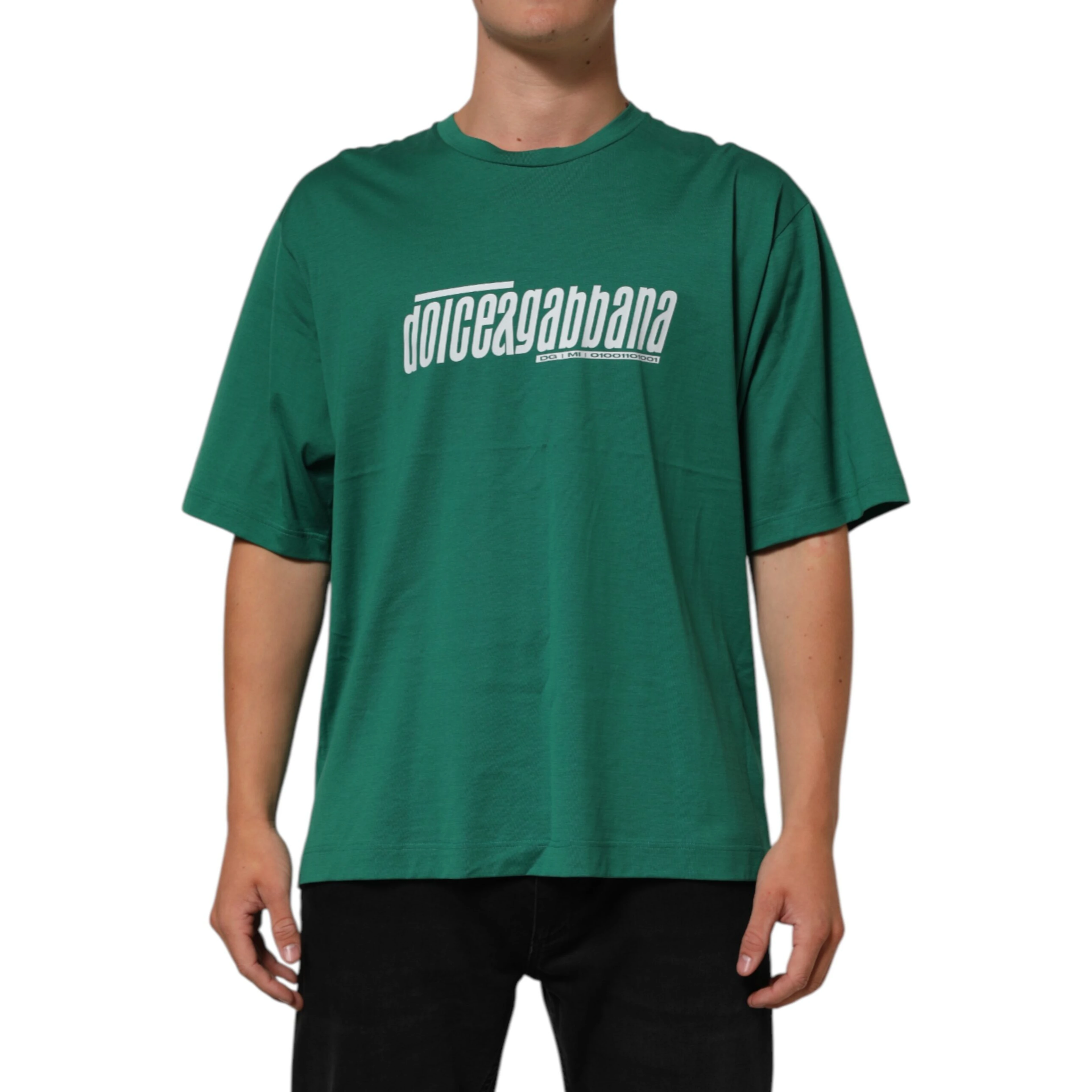 Green Cotton Graphic Logo Print Crewneck T-shirt