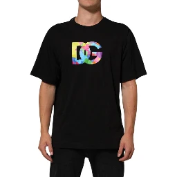 Black Logo Print Cotton Men Crew Neck T-shirt