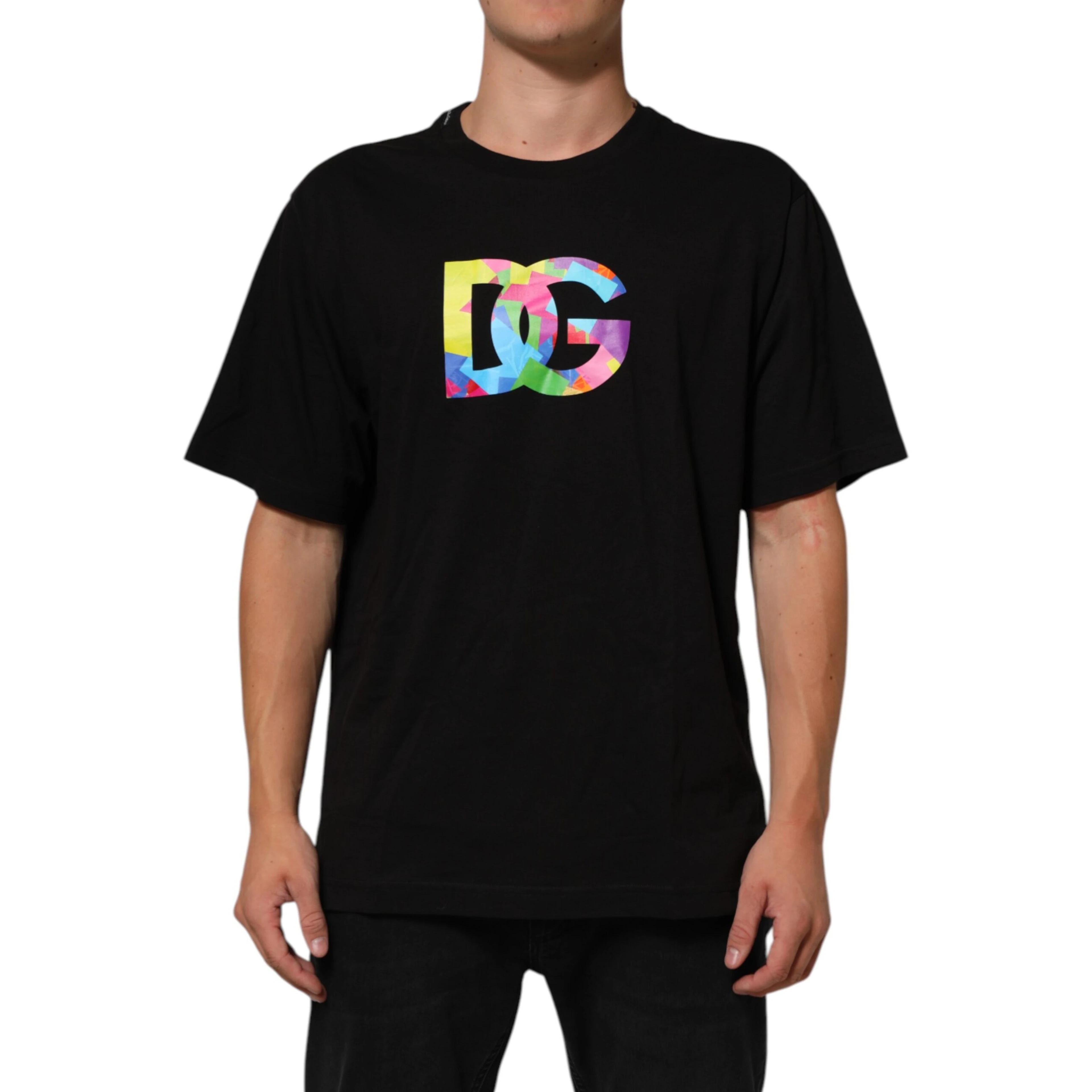 Black Logo Print Cotton Men Crew Neck T-shirt