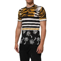 Multicolor Leopard Palm Leaf Men Crew Neck T-shirt