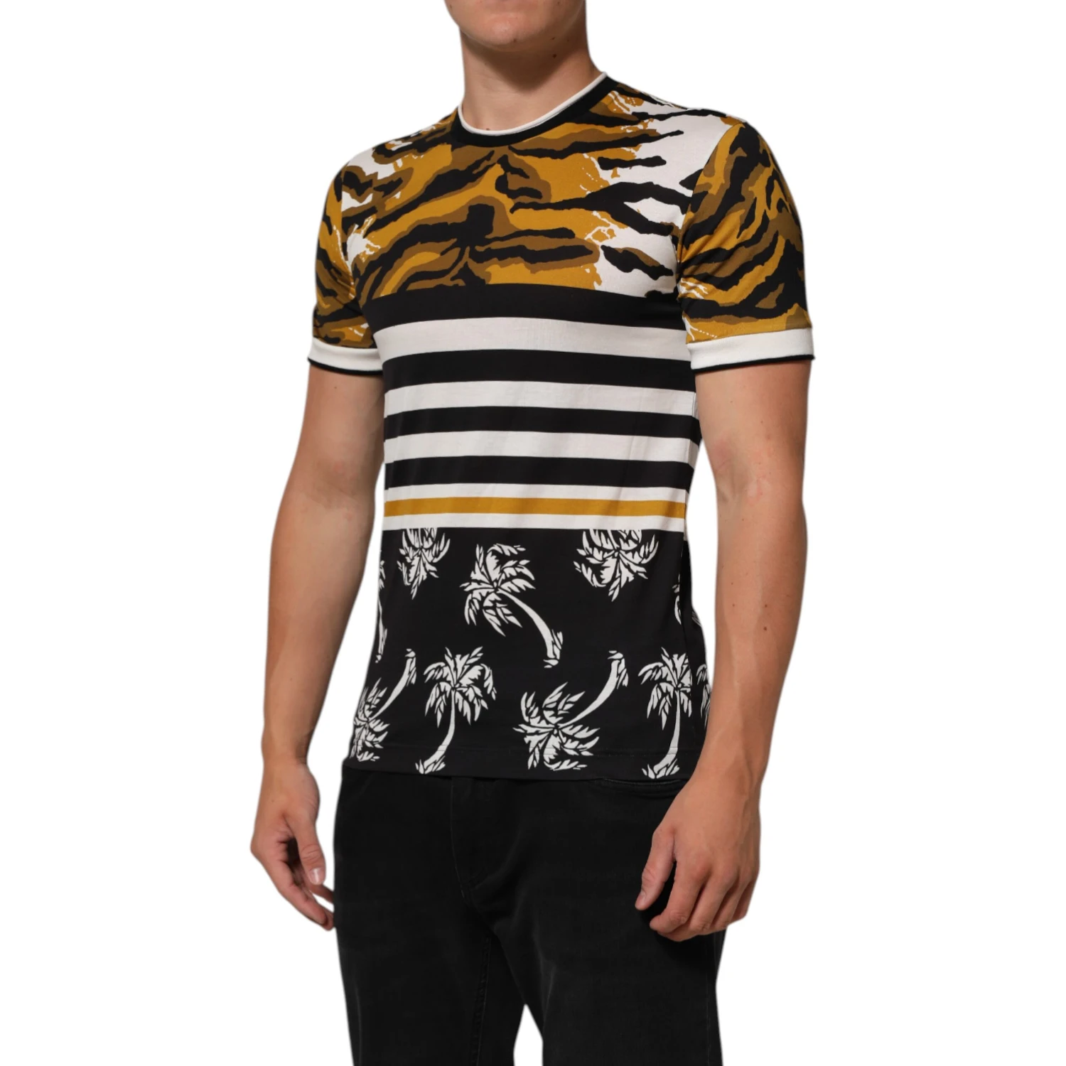 Multicolor Leopard Palm Leaf Men Crew Neck T-shirt