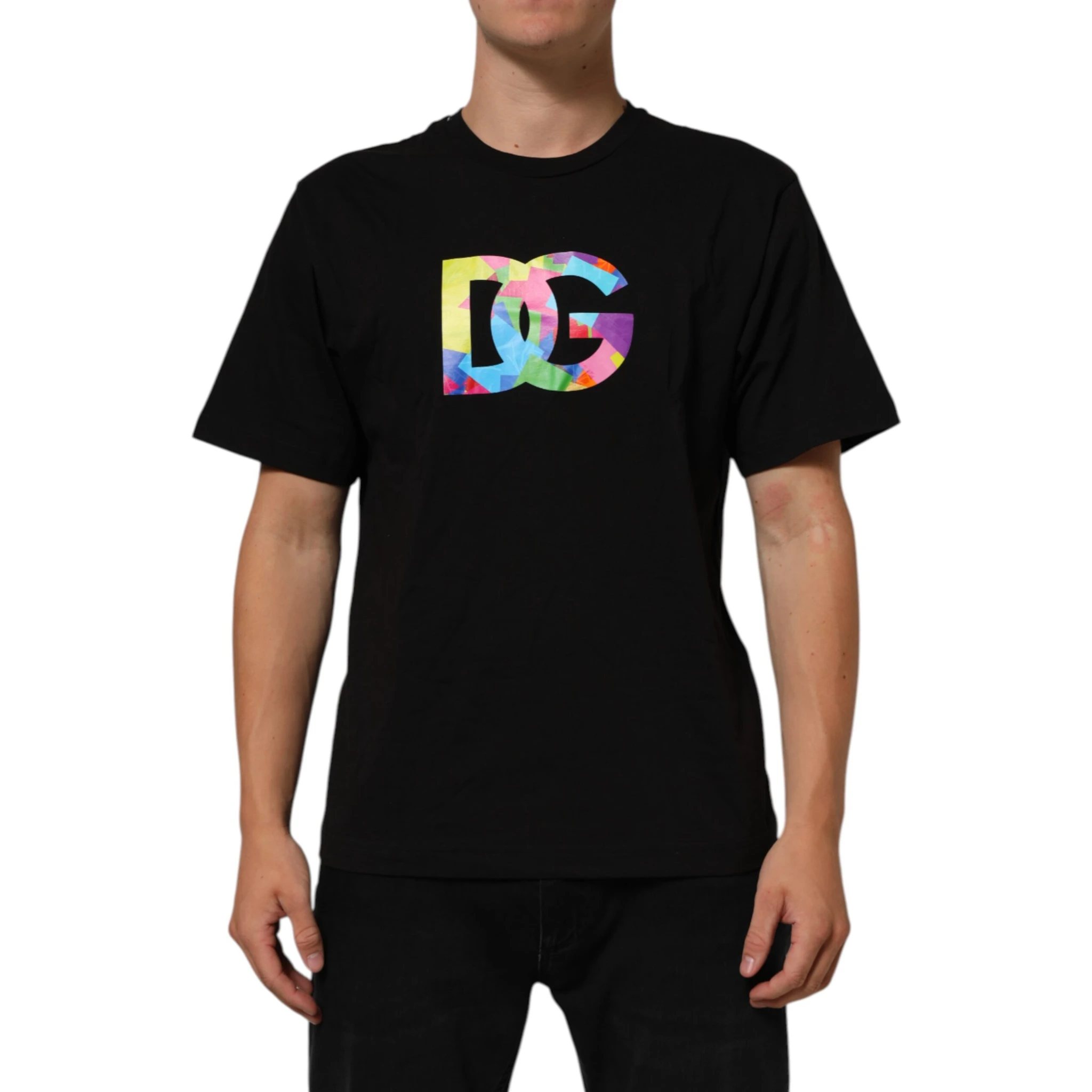 Black Logo Print Cotton Crew Neck  T-shirt