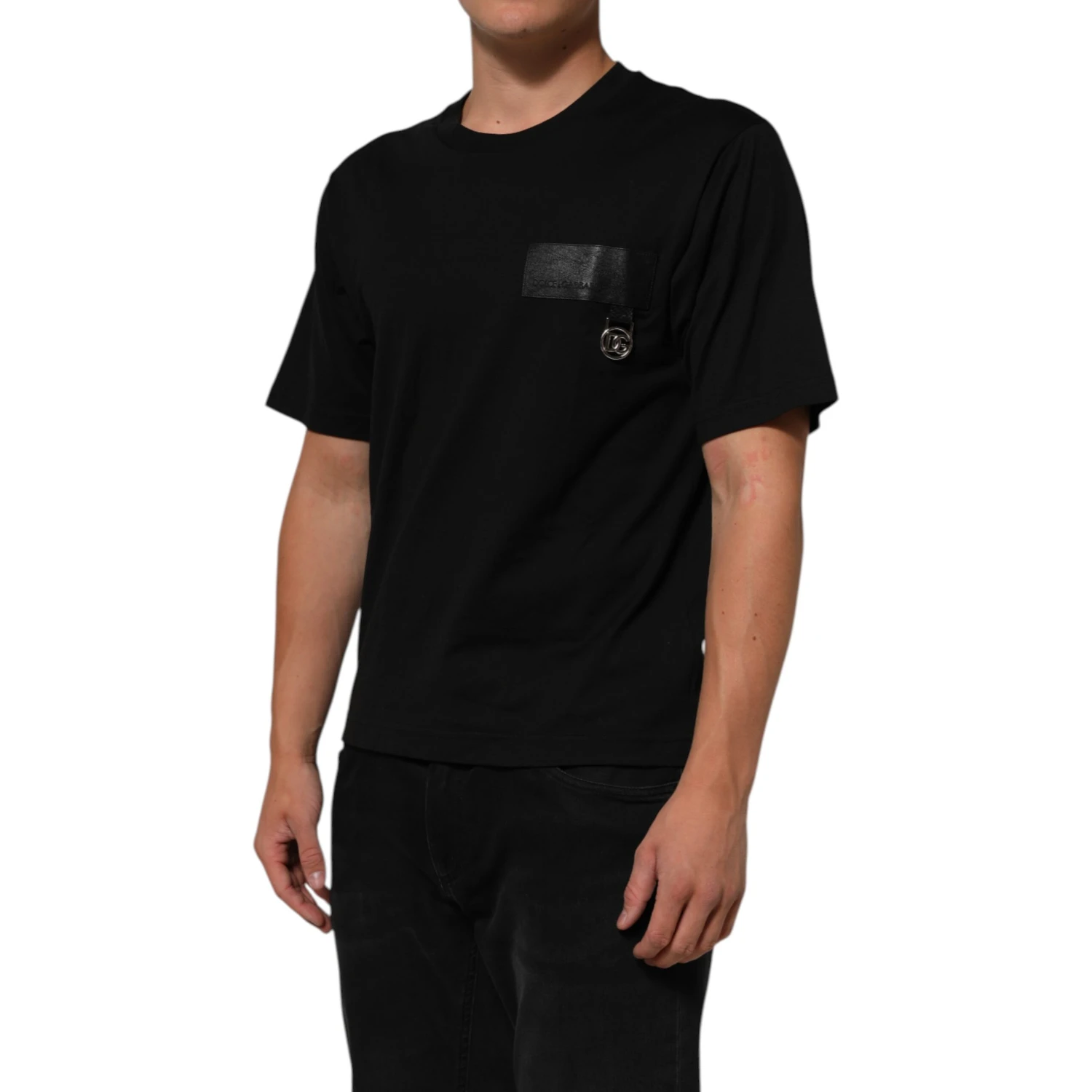 Black Logo Plaque Cotton Crew Neck T-shirt