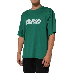 Green Cotton Graphic Logo Print Crewneck T-shirt