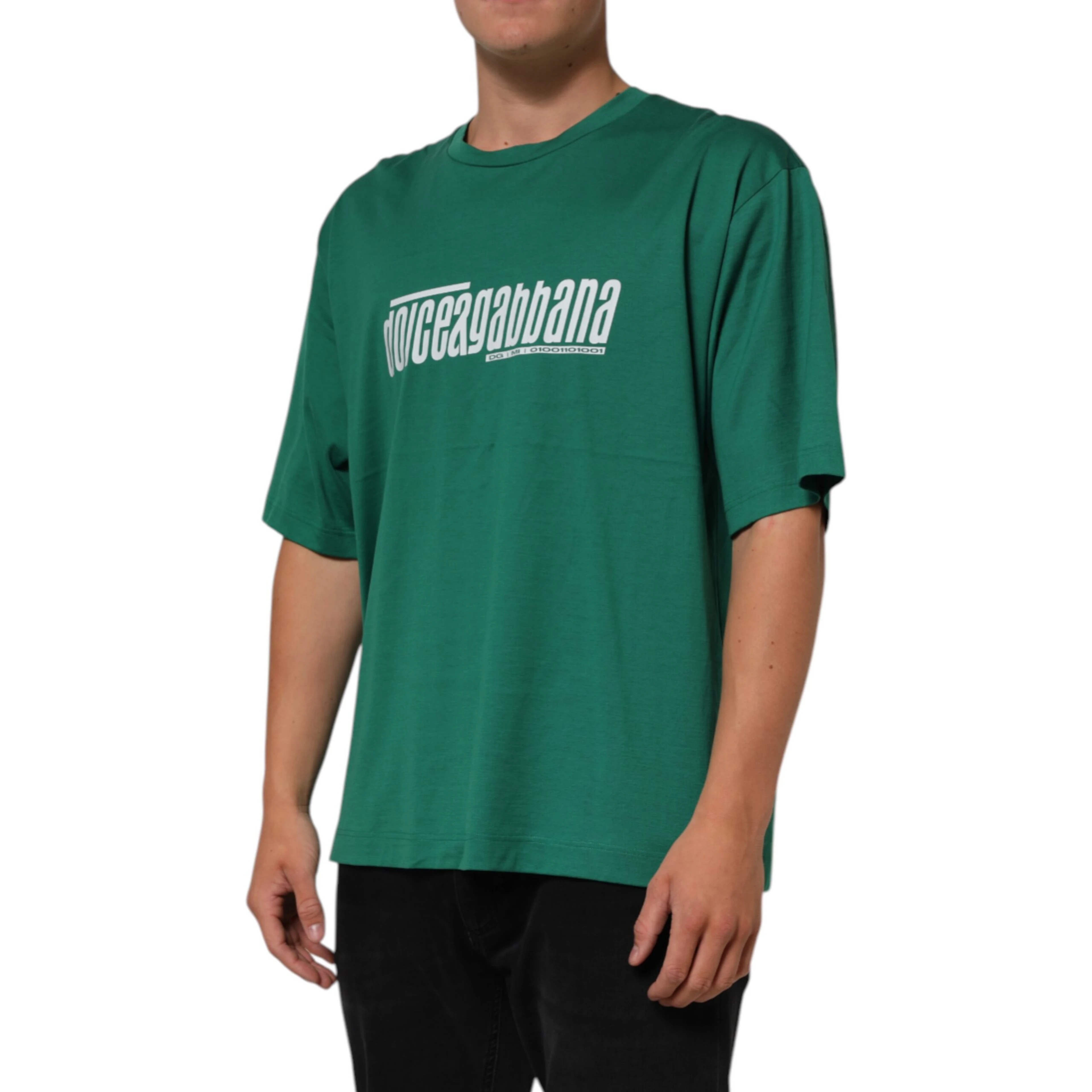 Green Cotton Graphic Logo Print Crewneck T-shirt