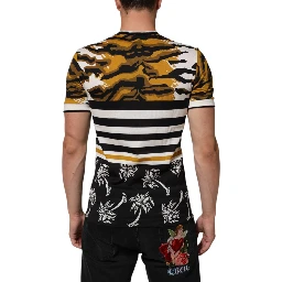 Multicolor Leopard Palm Leaf Men Crew Neck T-shirt